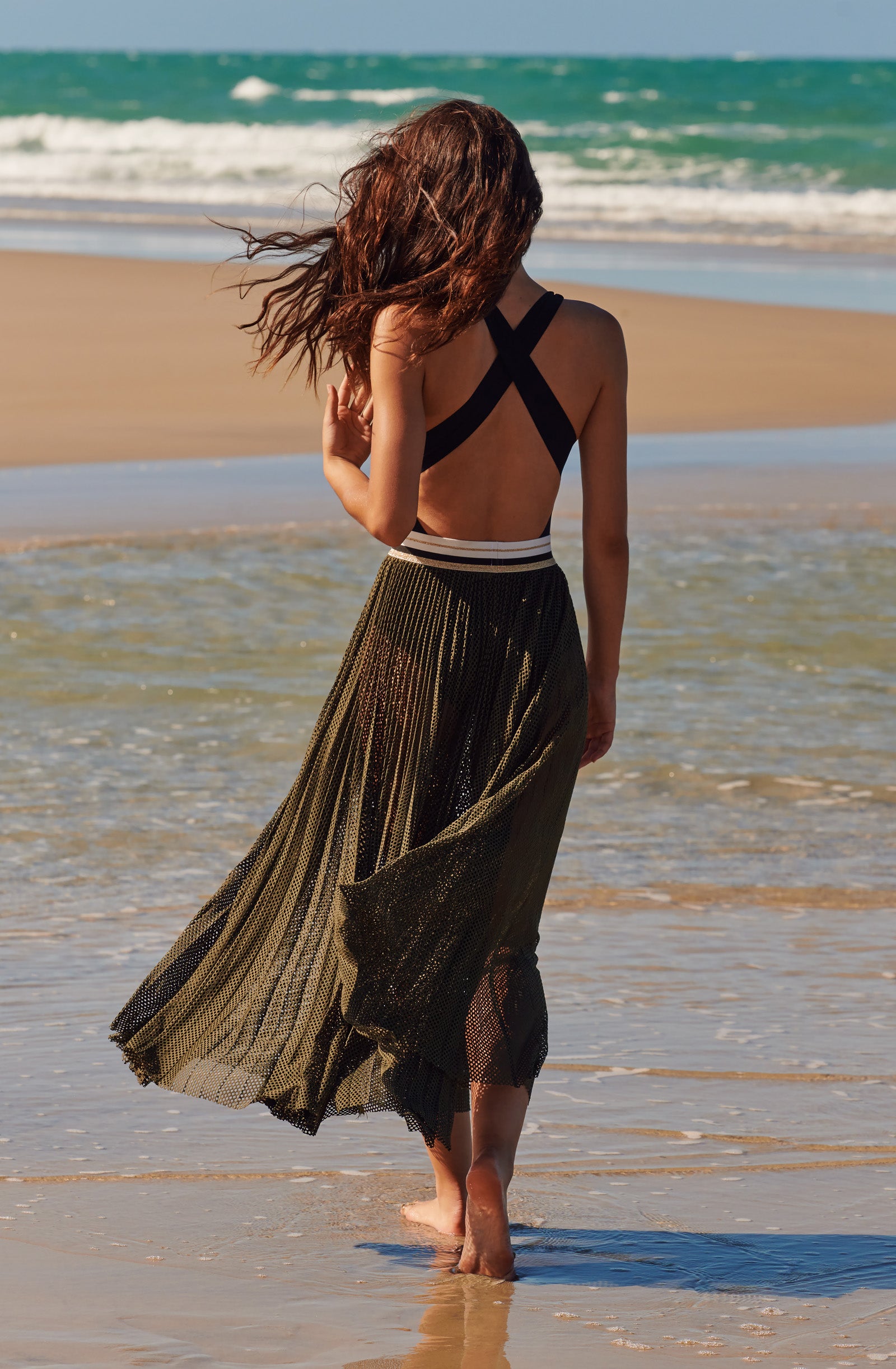 capri black back crossed swimsuit