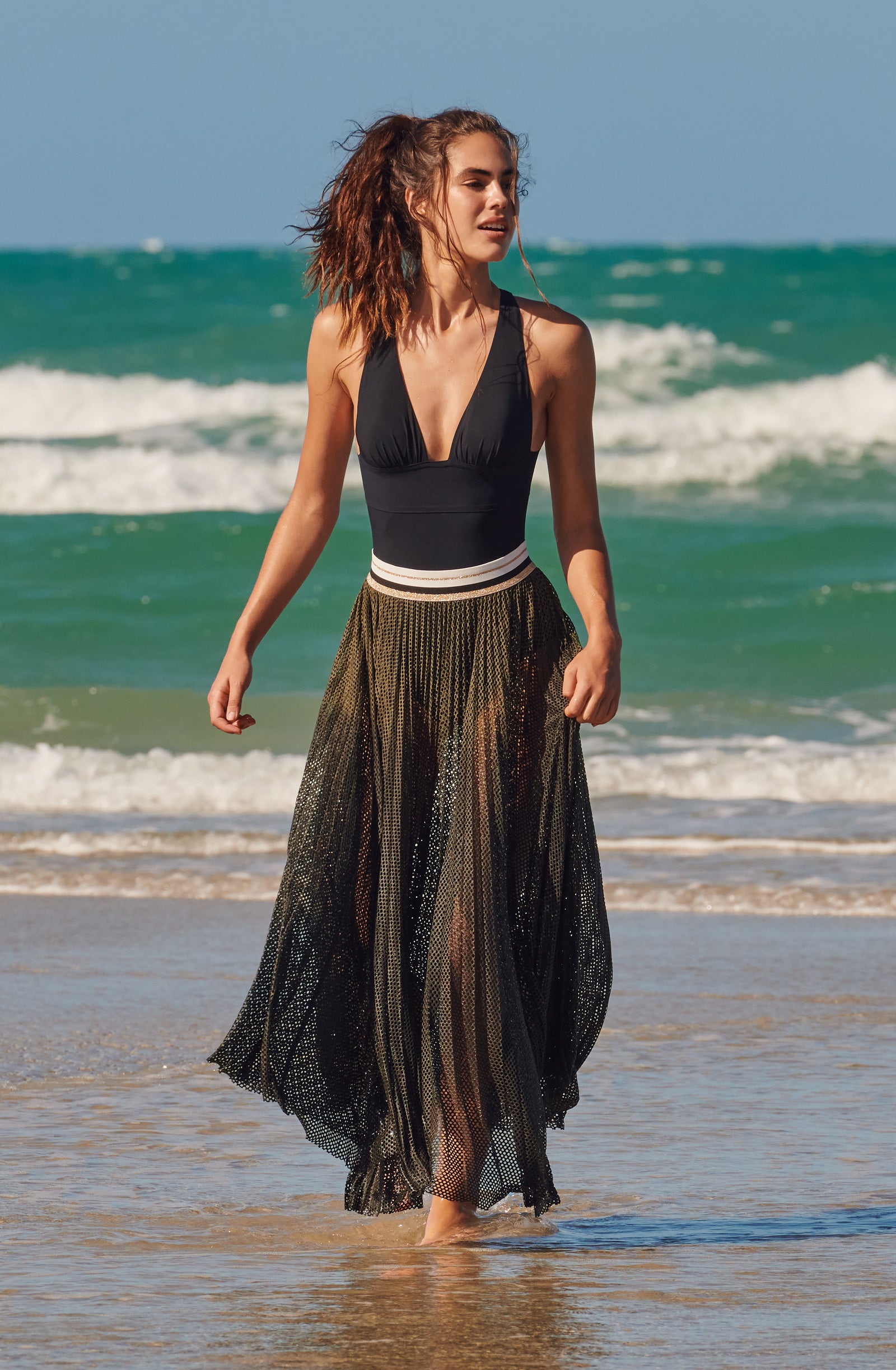 capri black back crossed swimsuit