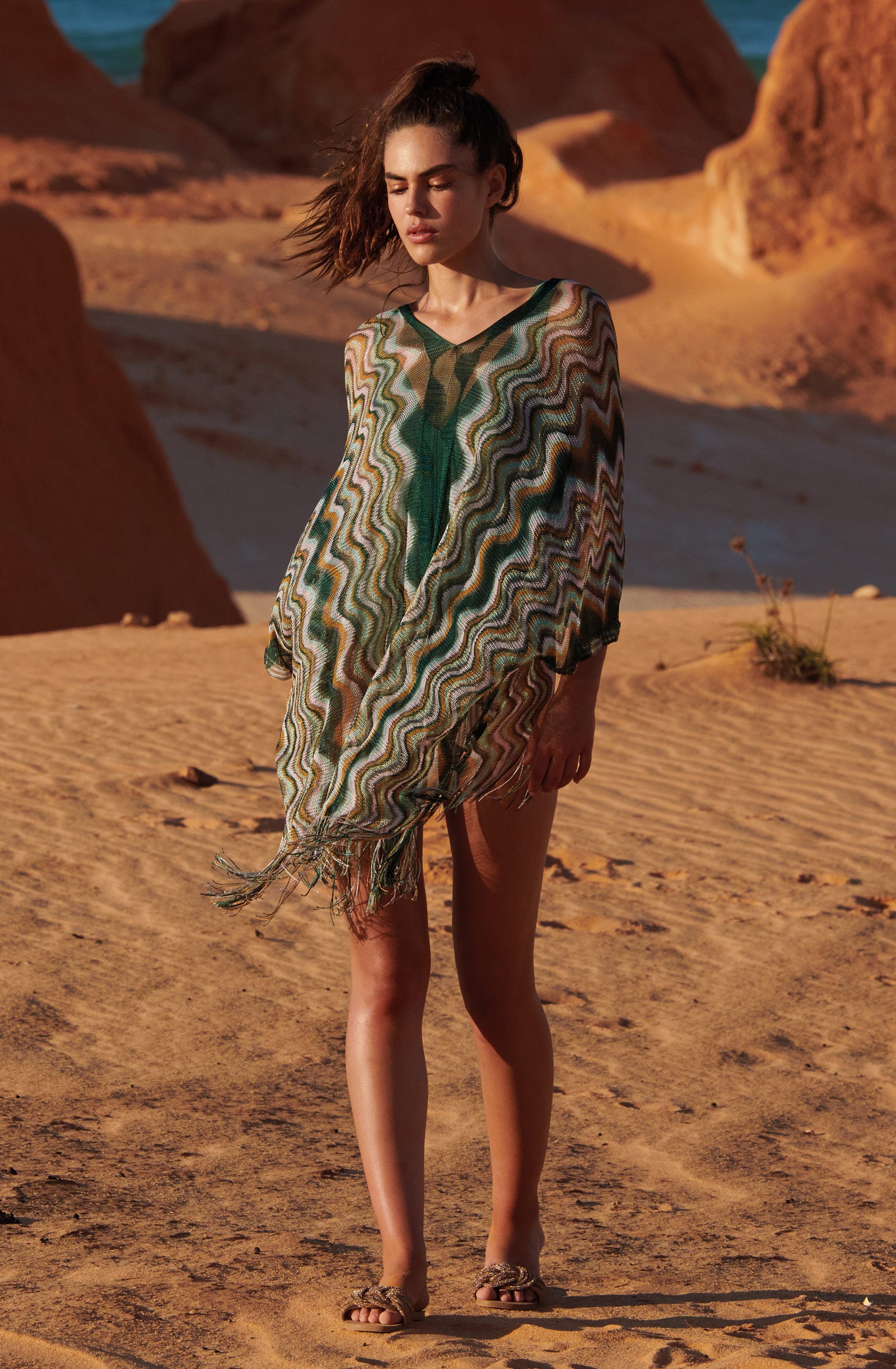 bay zig zag print semi transparent poncho 1