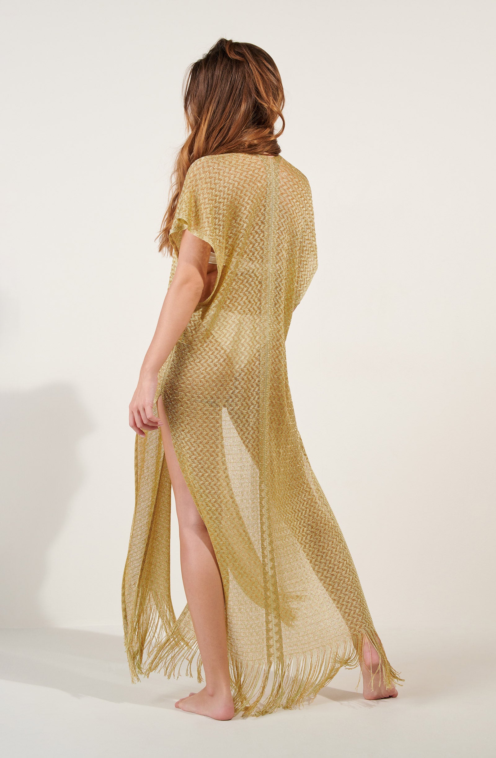 gilia long golden knitted kaftan