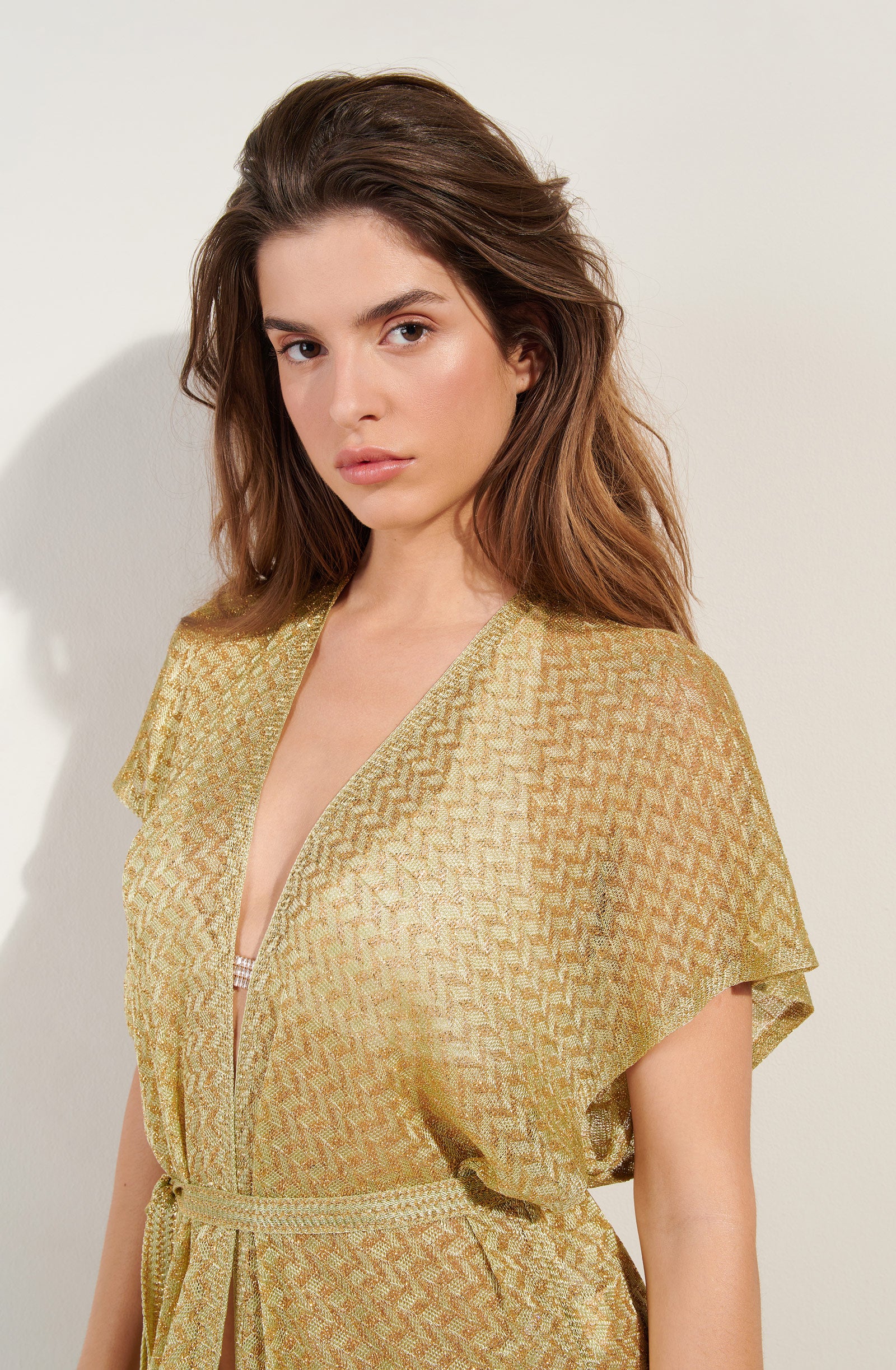 gilia long golden knitted kaftan