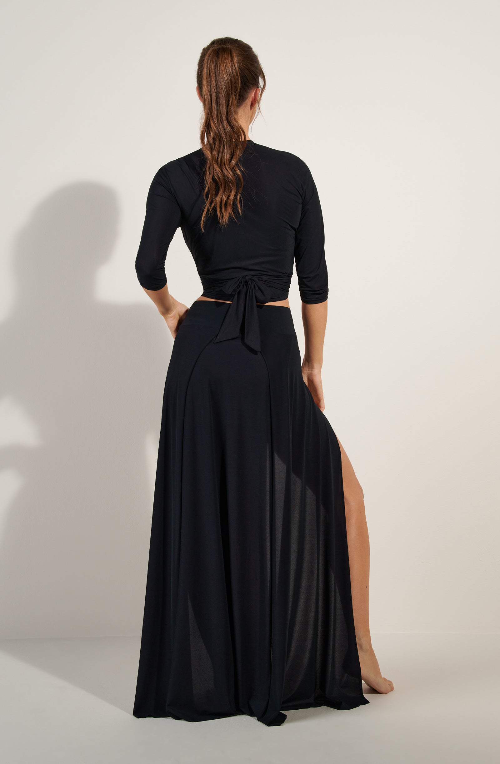 luiza black long sleeved wrap top