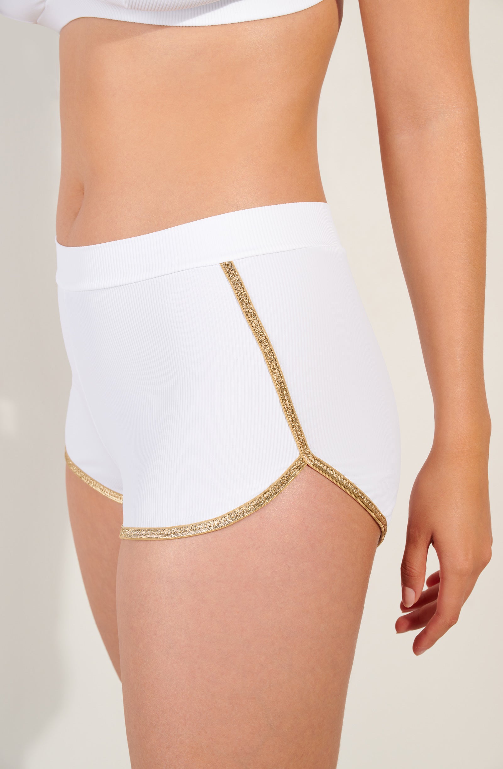 stina white ribbed knit mini shorts