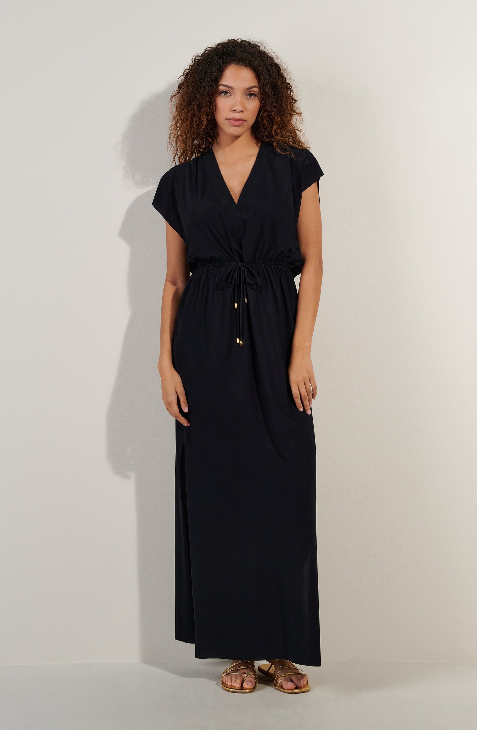 taya long and loose light voile black dress