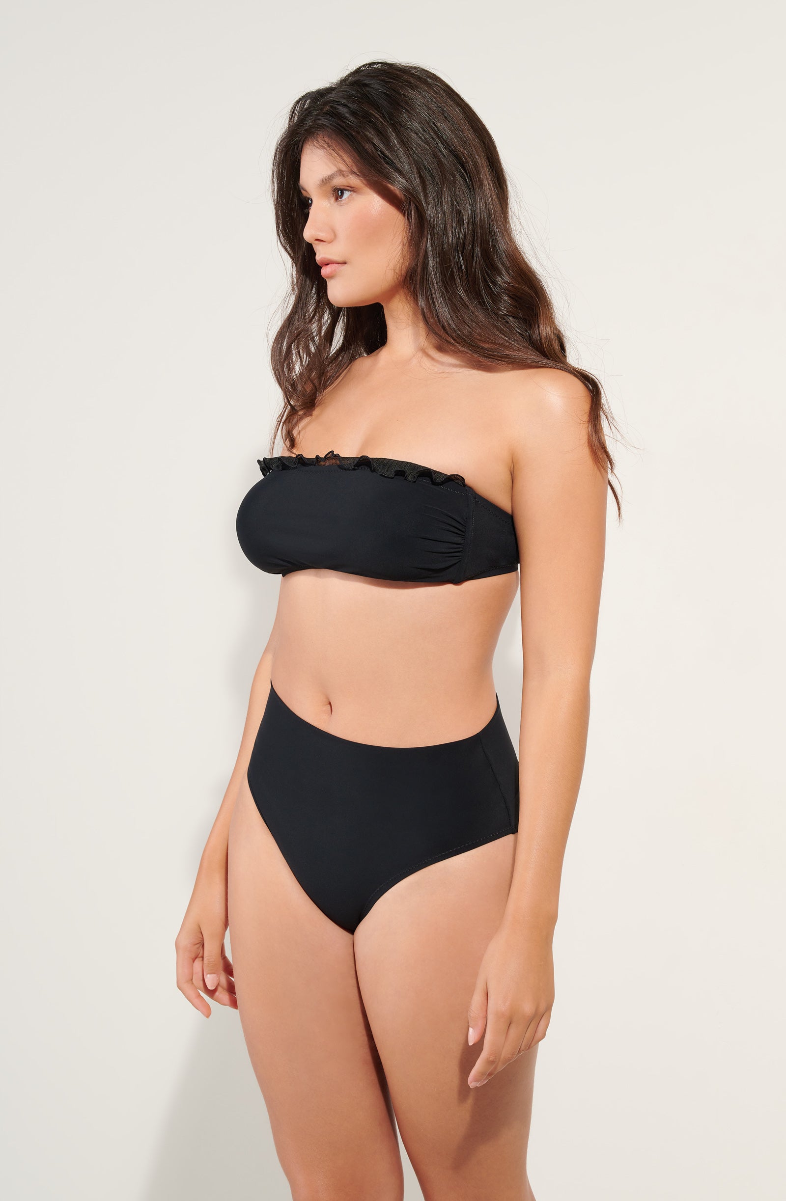 valli black bandeau bikini top with ruffle