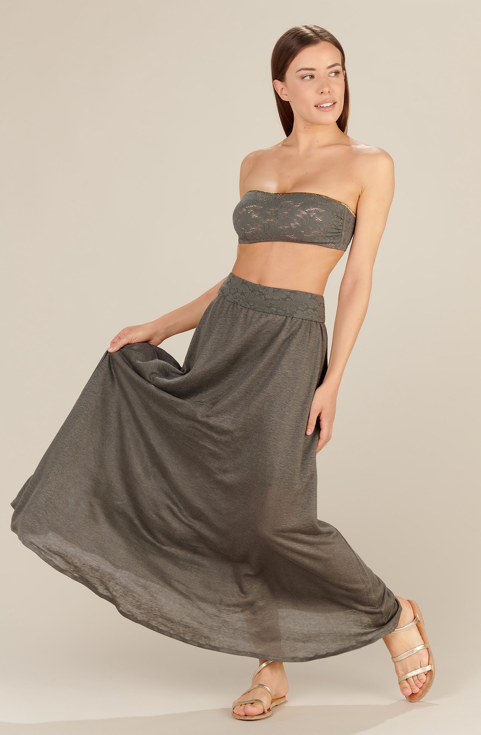 long almond multiposition skirt