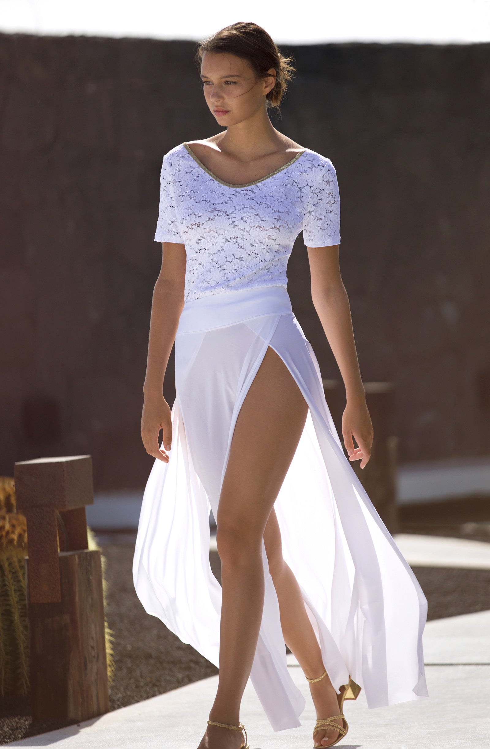 jax long white slit skirt