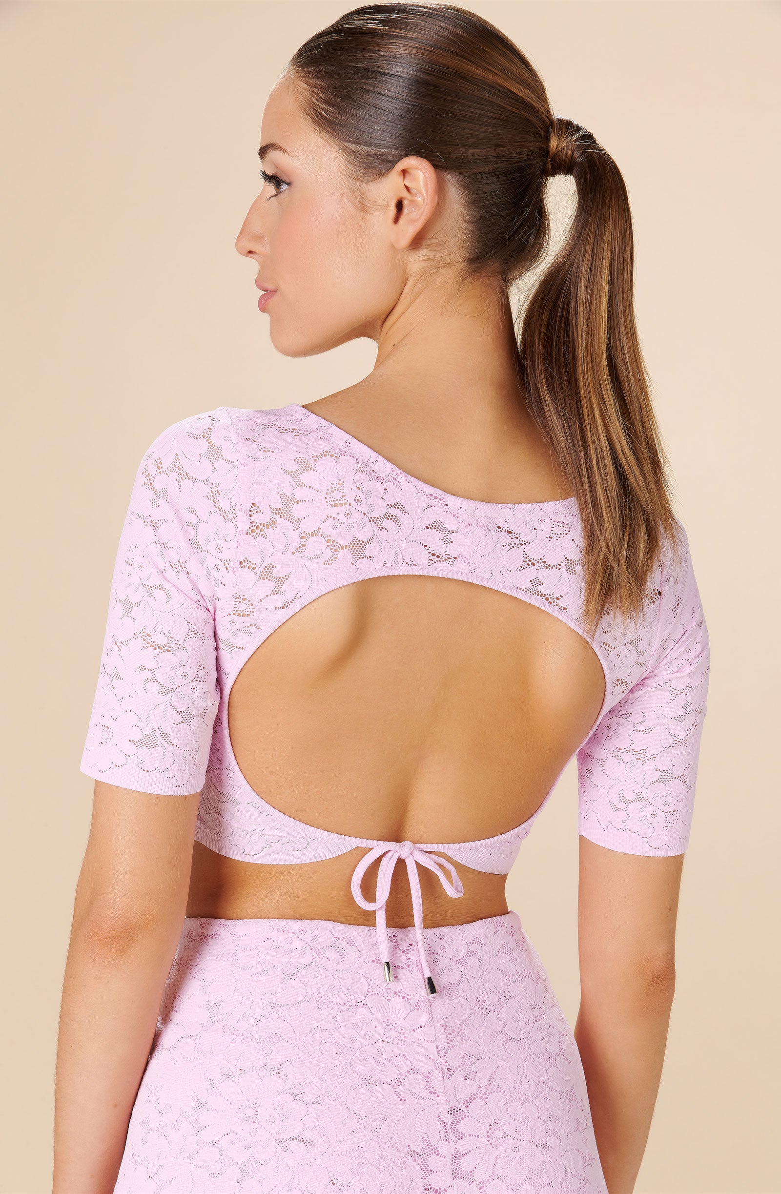 kalliope Pink-lace-halter-neck-crop-top
