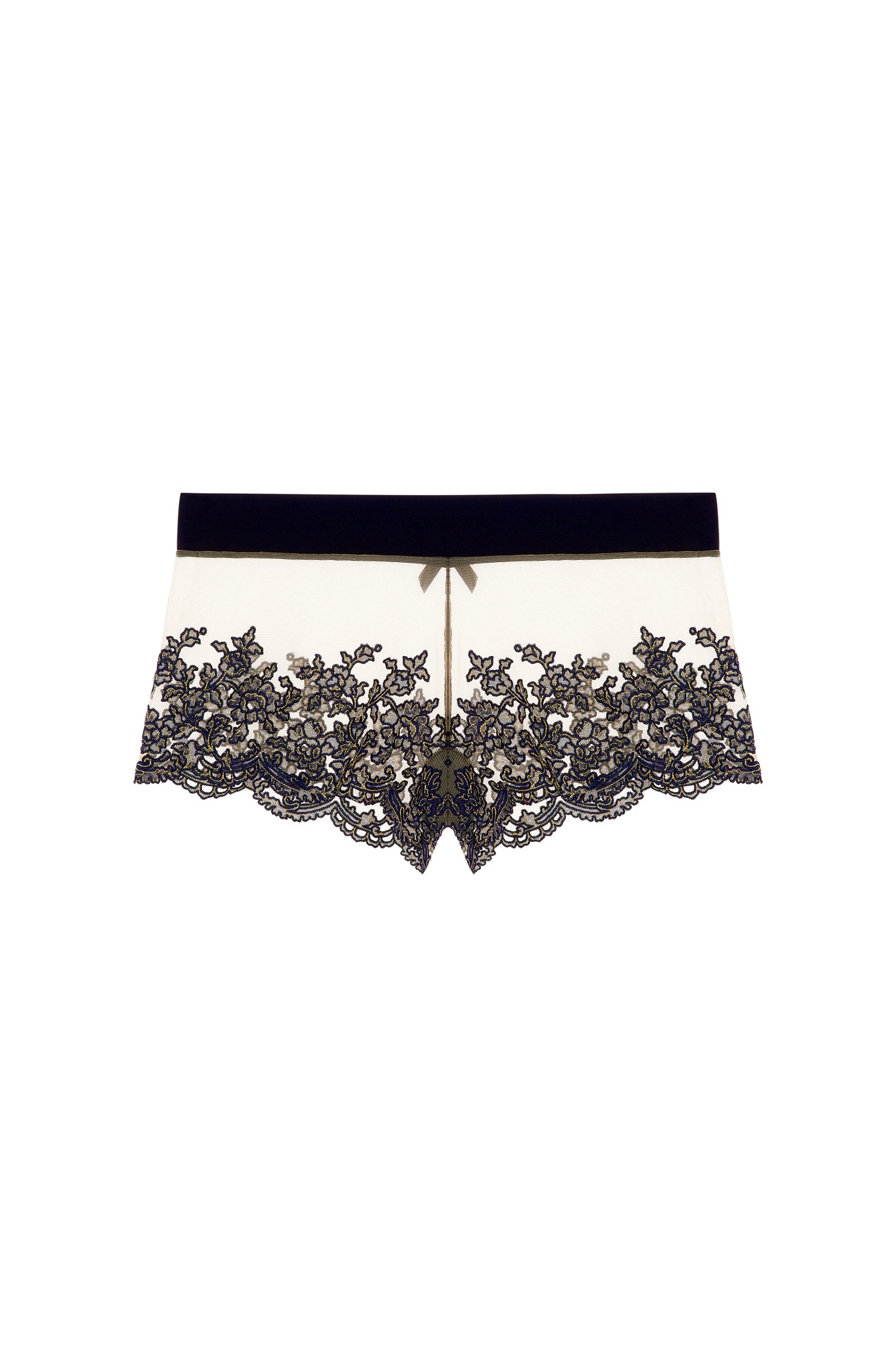 desiree Transparent tulle boyshorts, golden and navy embroidery