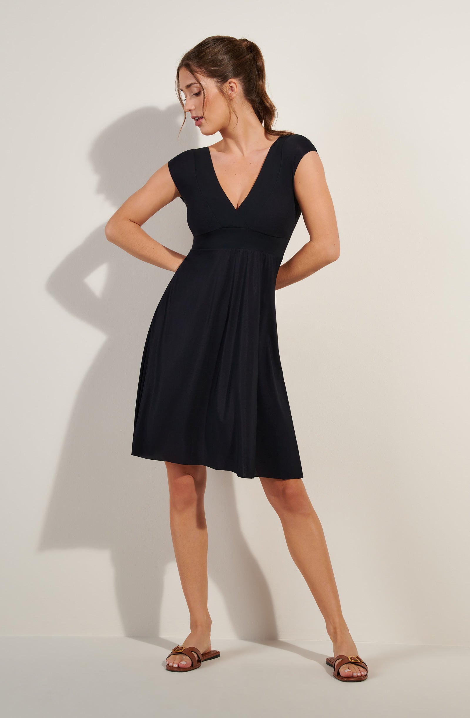 jalis black light voile low neck dress