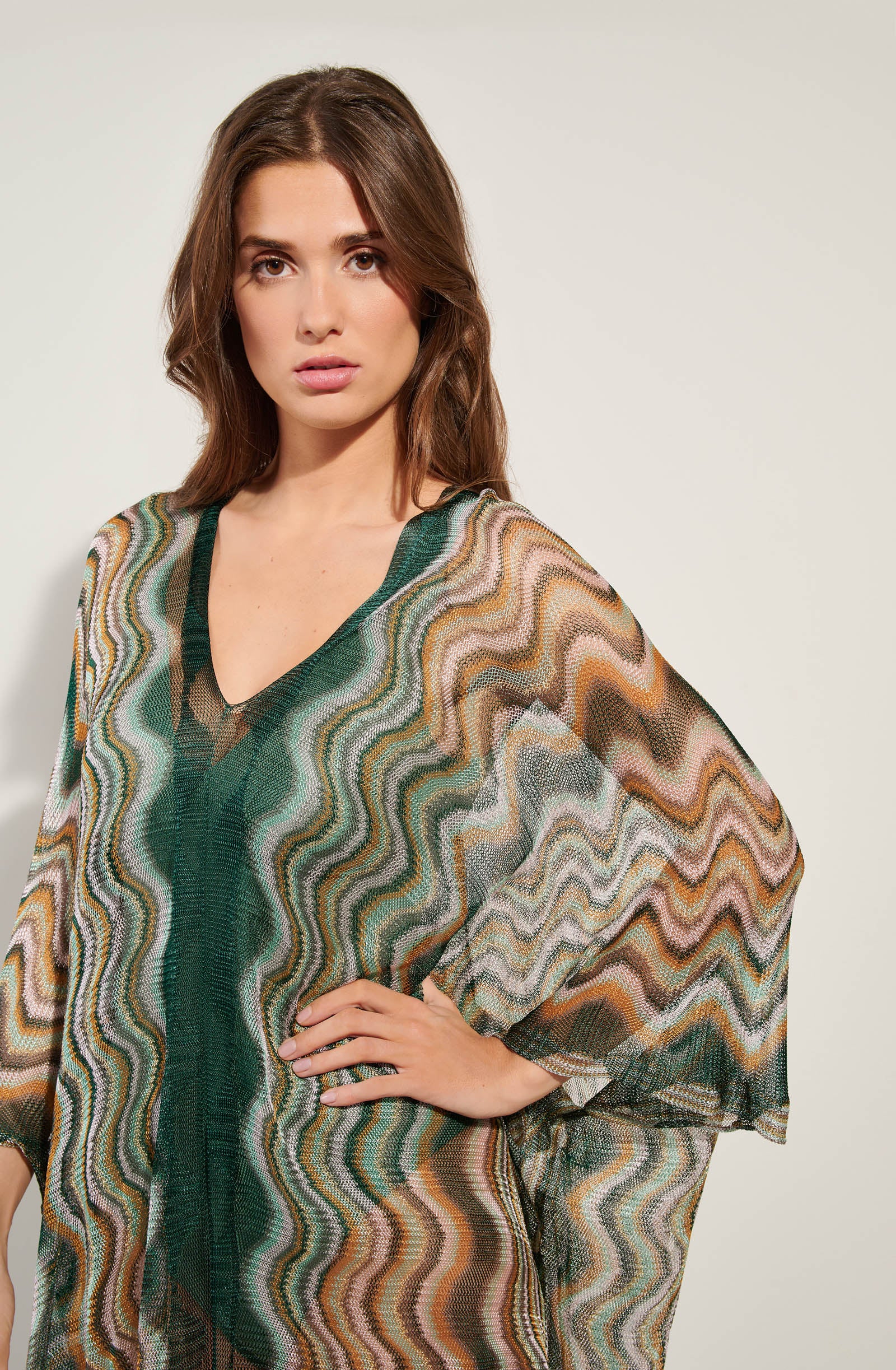 bay zig zag print semi transparent poncho 1