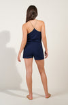 charline Navy blue and Lurex ribbed knit loose-fitted playsuit