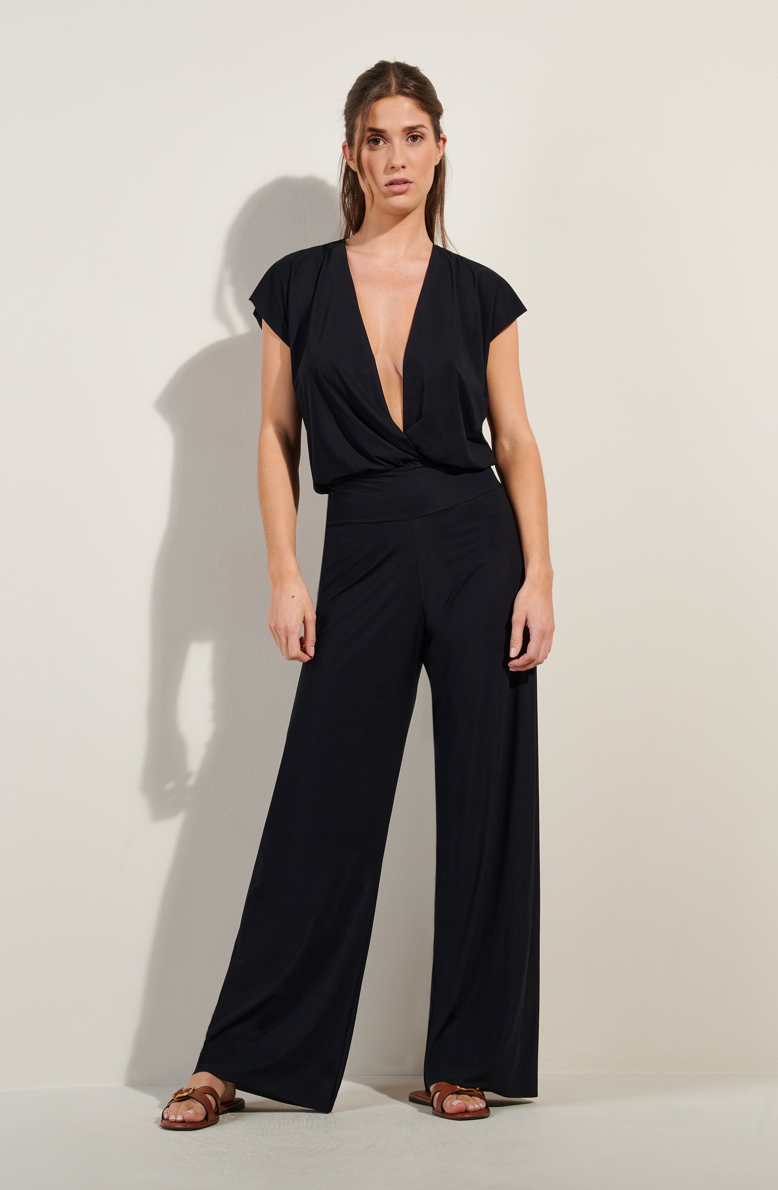 codou black open back jumpsuit
