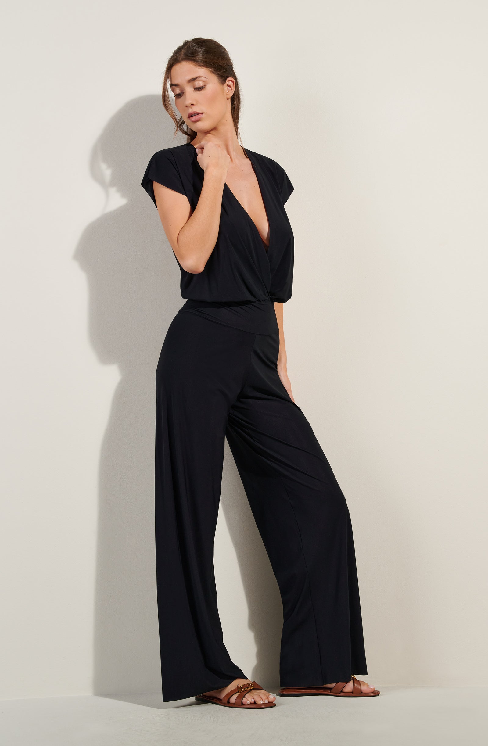 codou black open back jumpsuit
