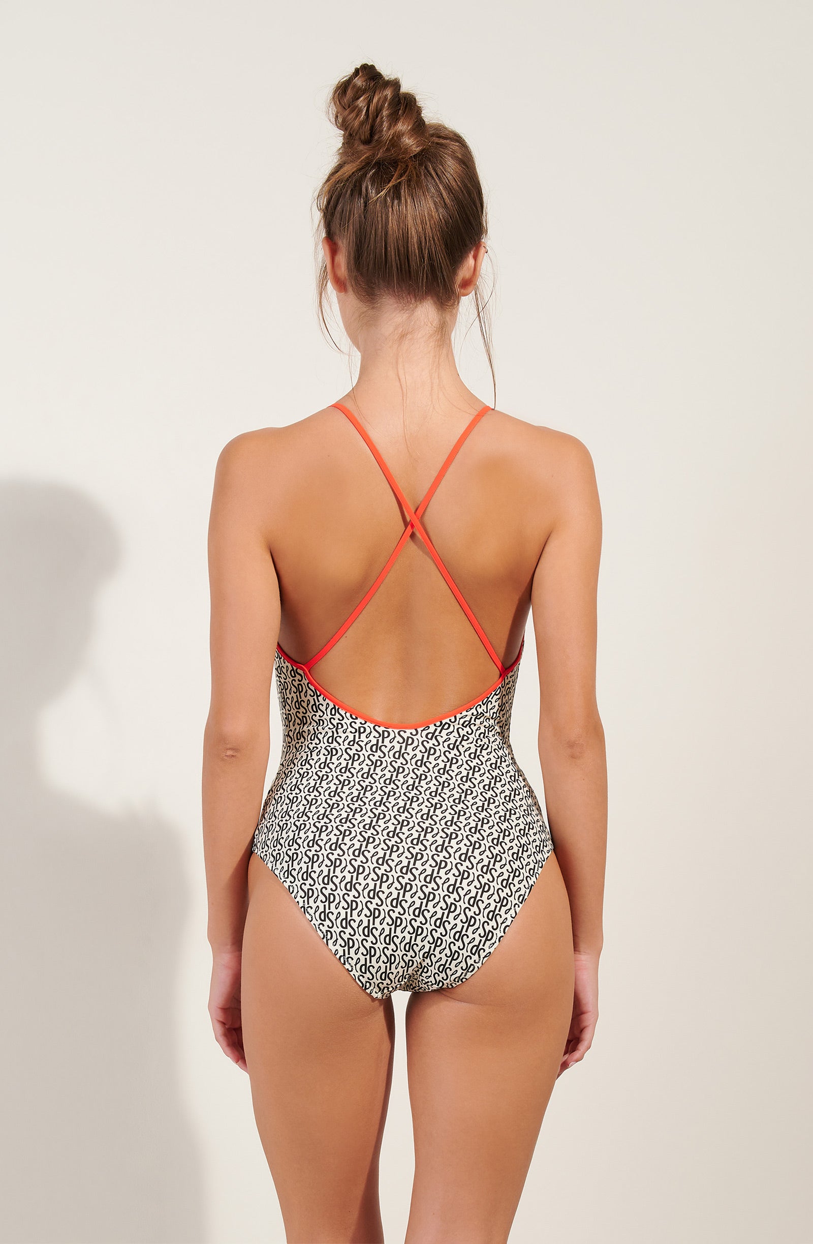 coral Maillot de bain une pièce imprimé SIGNATURE à bretelles croisées au dos