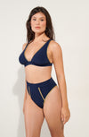 cordelia Navy blue and Lurex ribbed knit high-waisted bikini bottoms