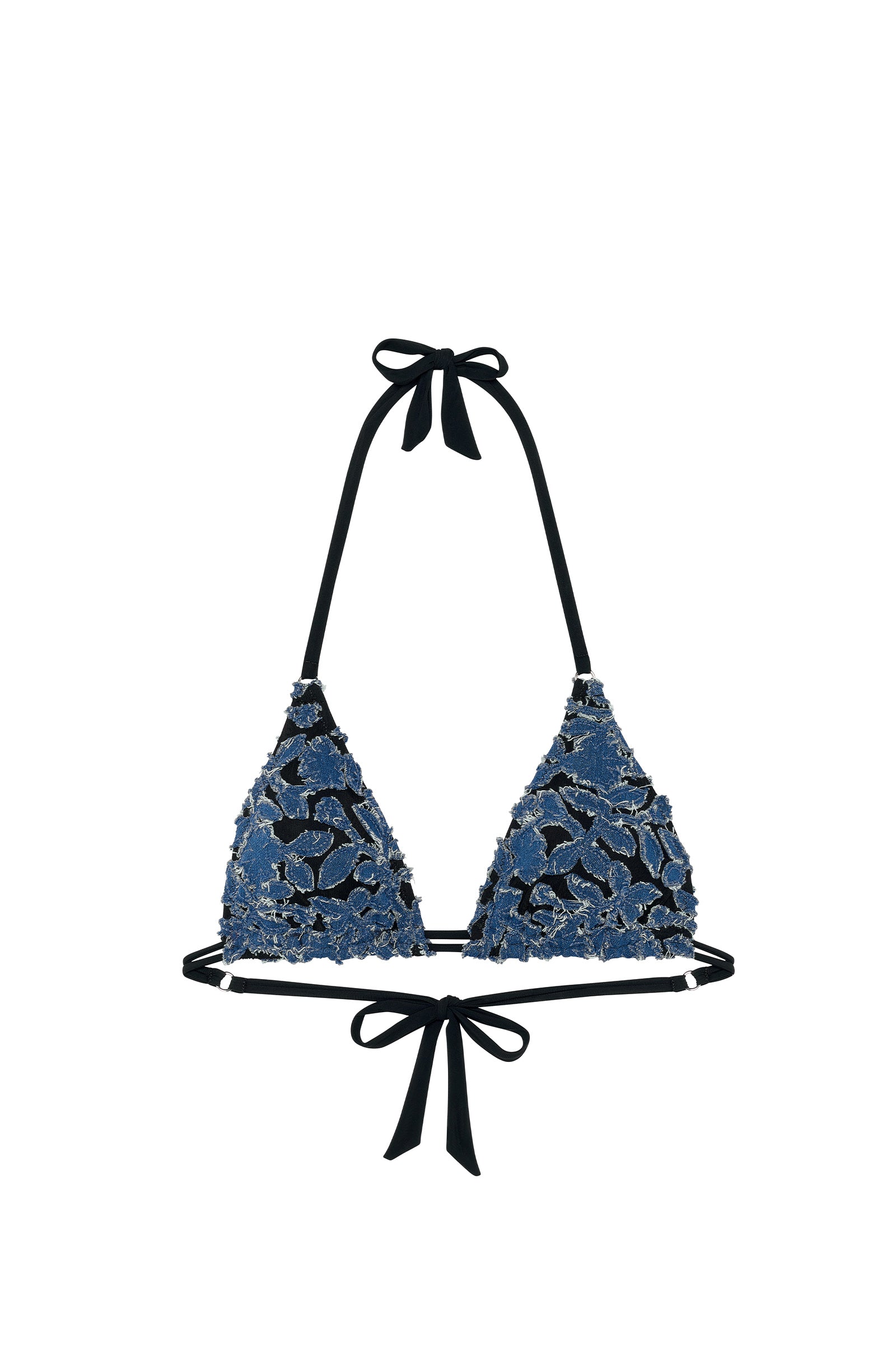 hawa triangle floral denim bikini top
