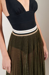 jalia Long khaki transparent pleated skirt