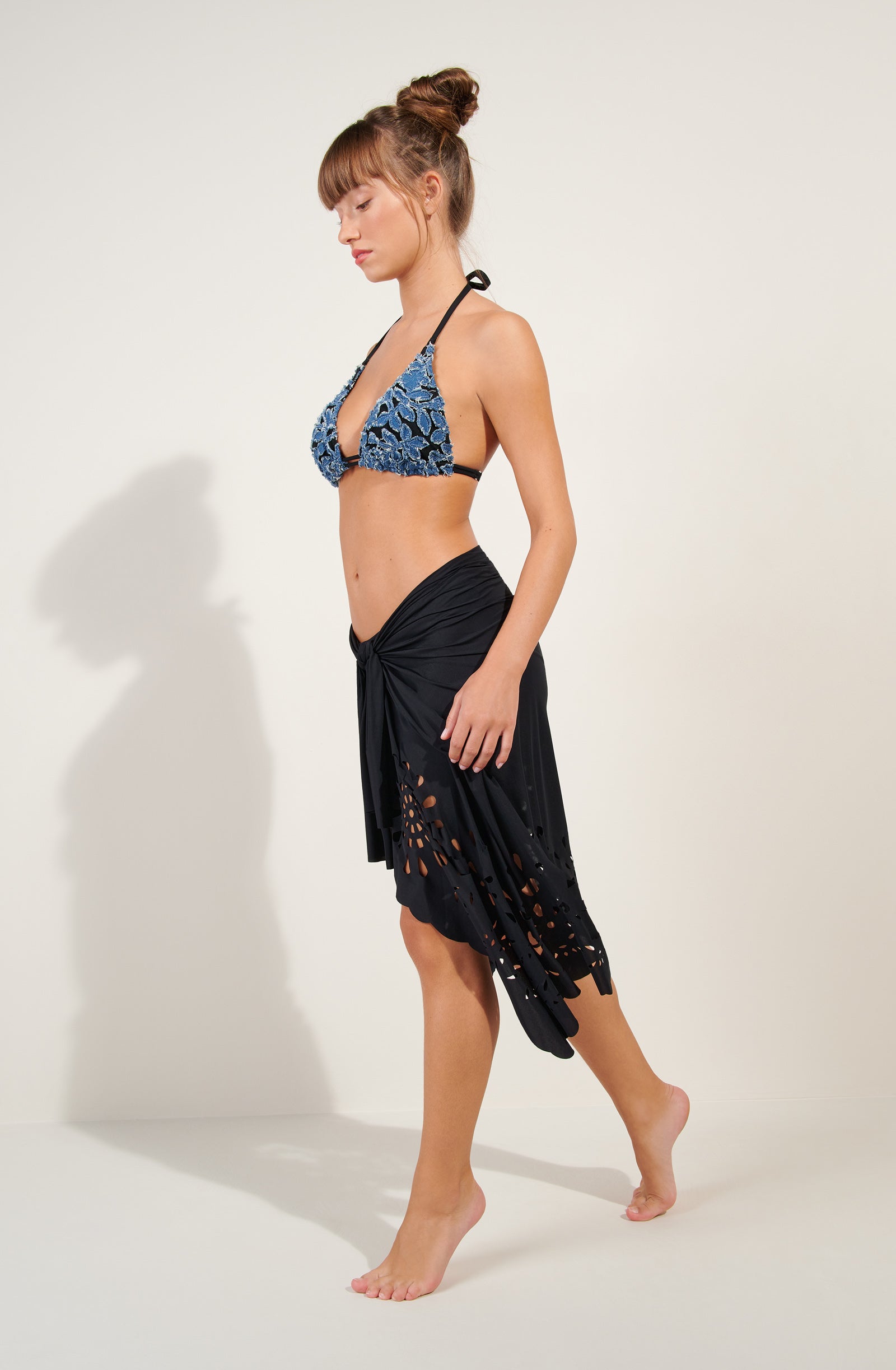 keya Long paréo noir à motifs rosaces