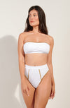 lida White and Lurex ribbed knit bandeau bikini top