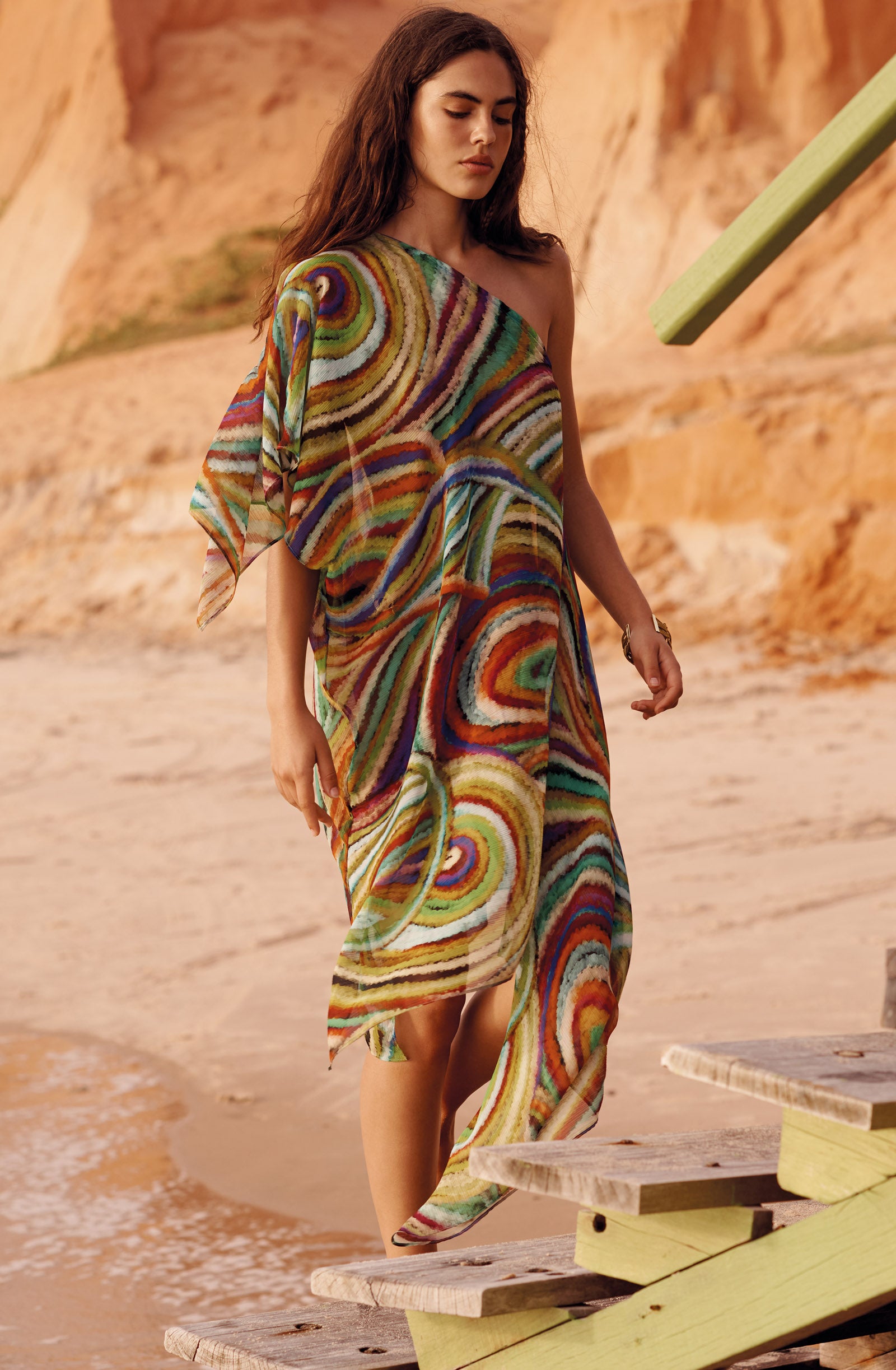 lizon Asymmetric MULTICOLORE print poncho-dress