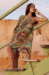 lizon Asymmetric MULTICOLORE print poncho-dress