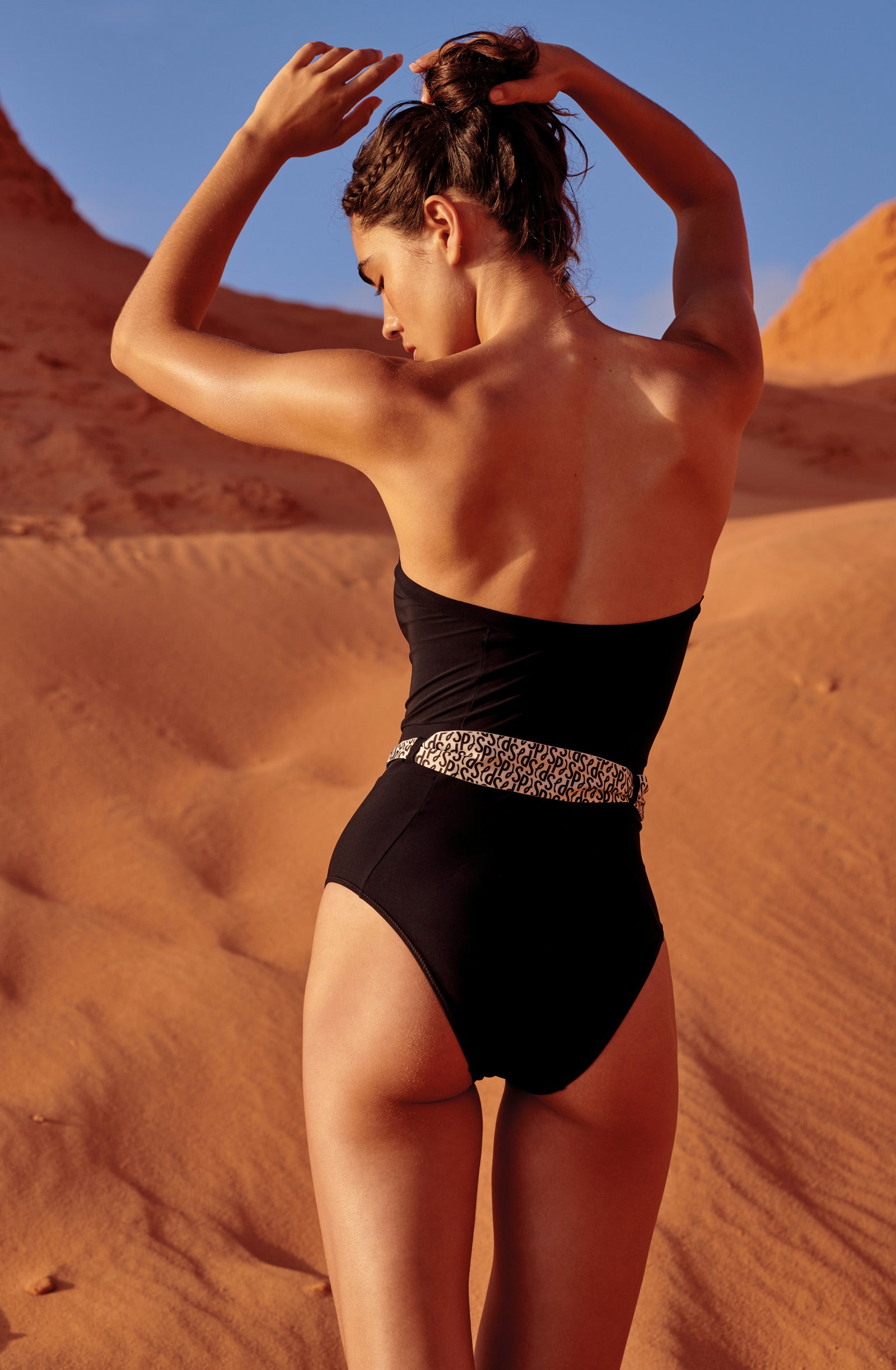 maloa Black bandeau swimsuit with removable scarf