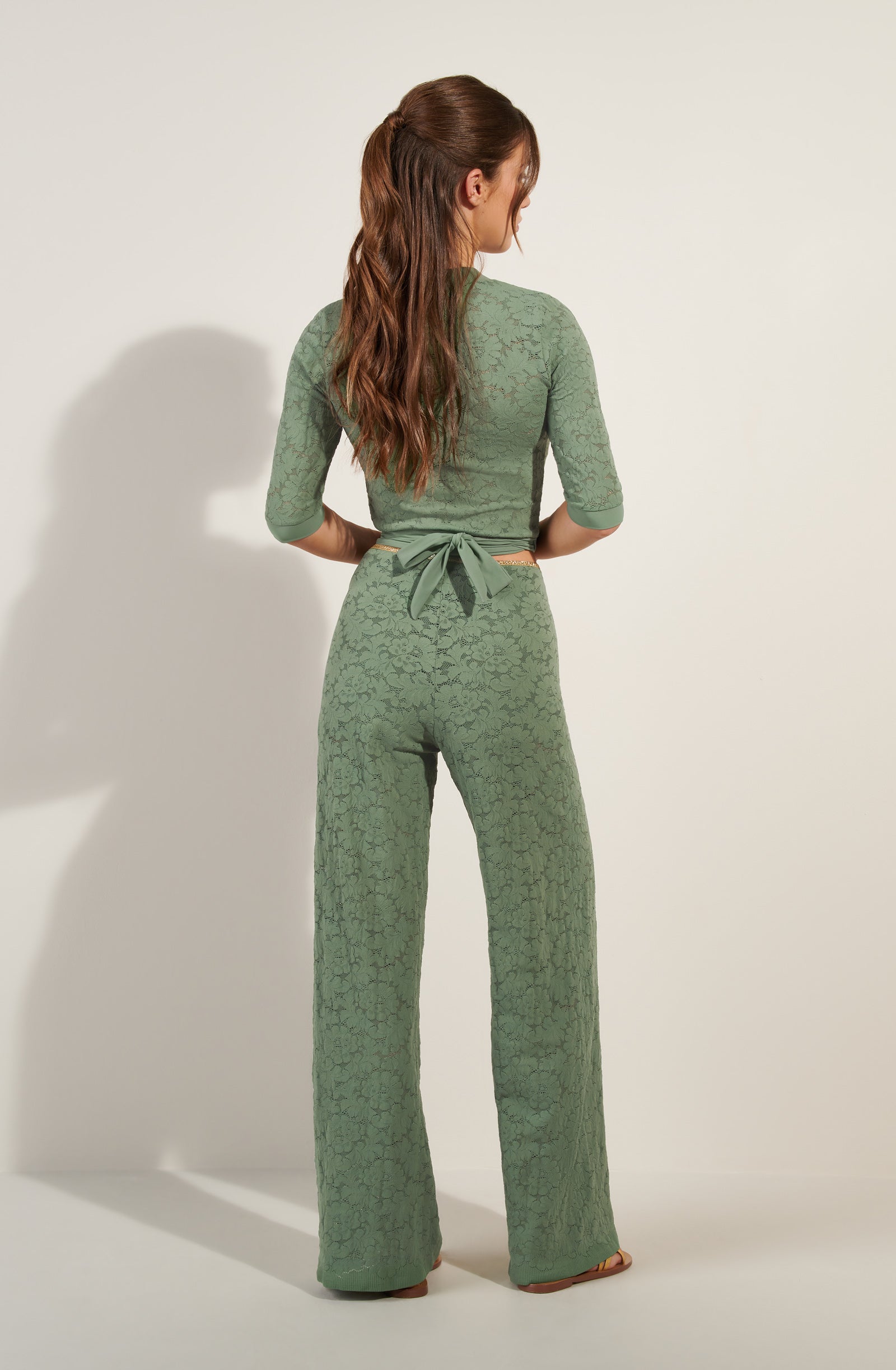 paige Straight almond and Lurex lace trousers