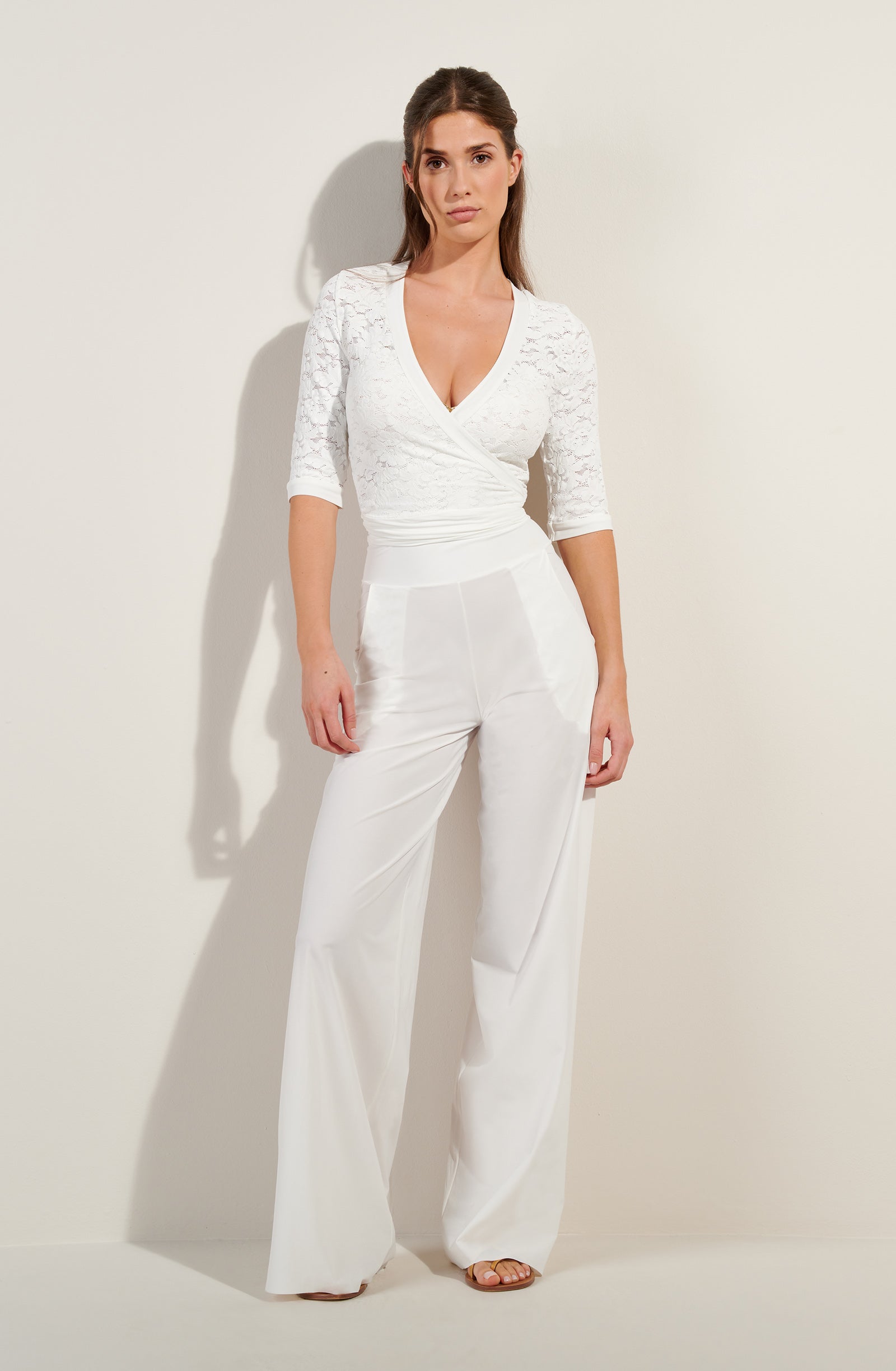 penda Pantalon large taille haute écume