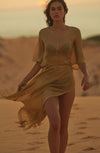 renza Long thin golden knitted dress