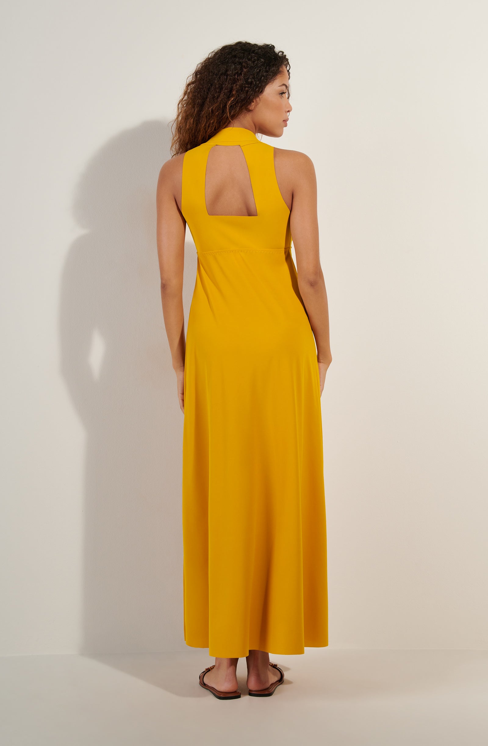 rova long ochre open back dress