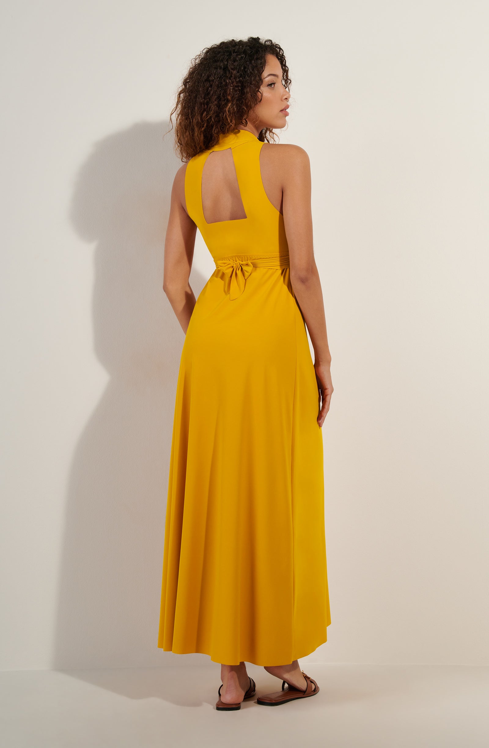 rova long ochre open back dress