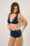 stevie Navy blue ribbed knit sports bikini top