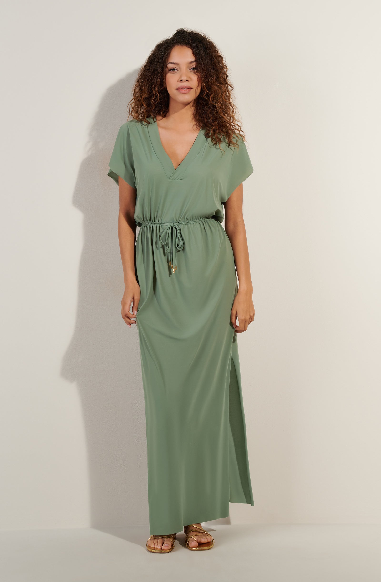 taya Long and loose light voile almond dress