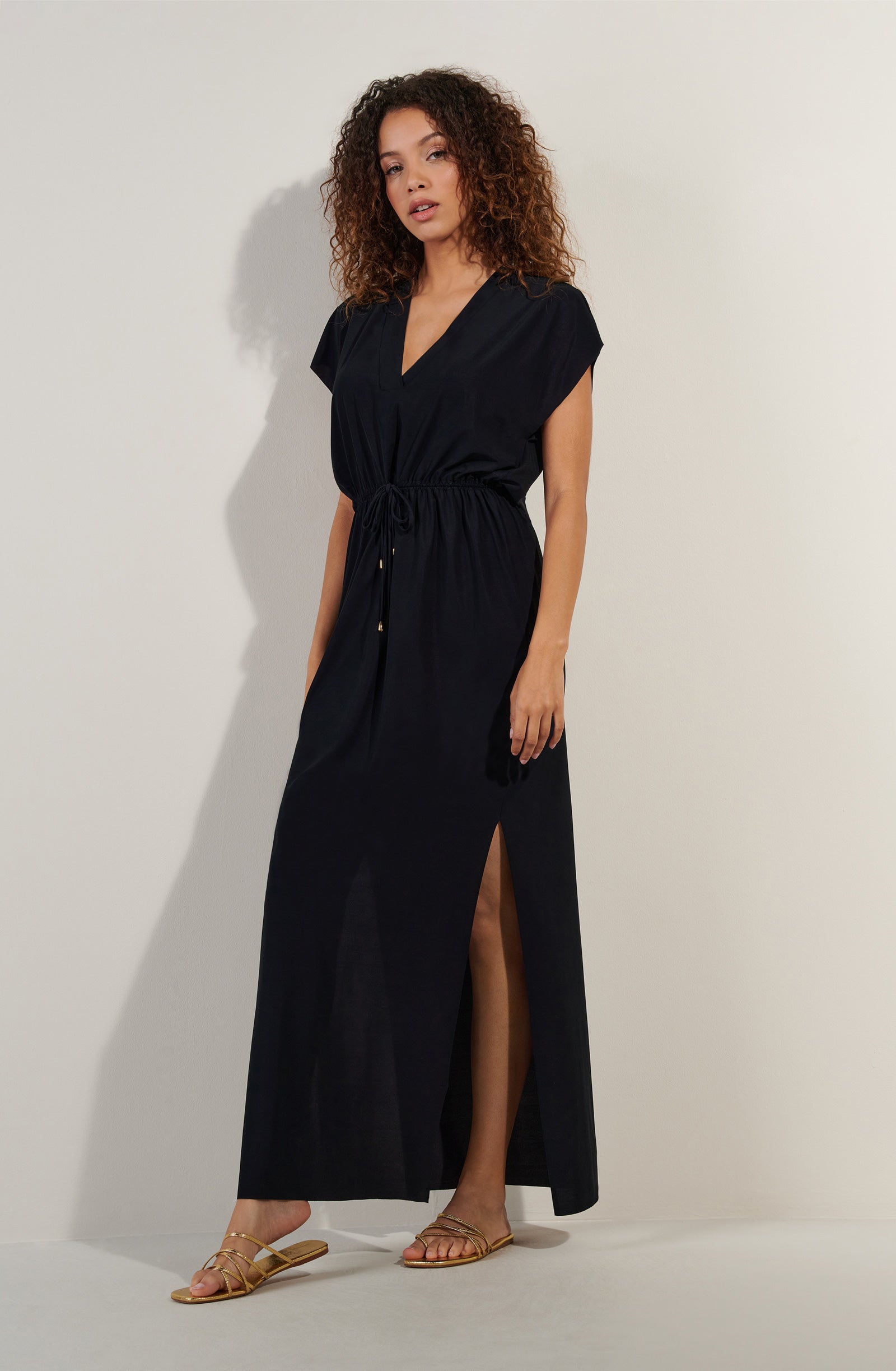 taya long and loose light voile black dress