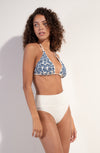 White floral multi-position triangle bikini top