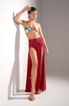 Long madder red slit skirt