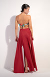 Long madder red slit skirt