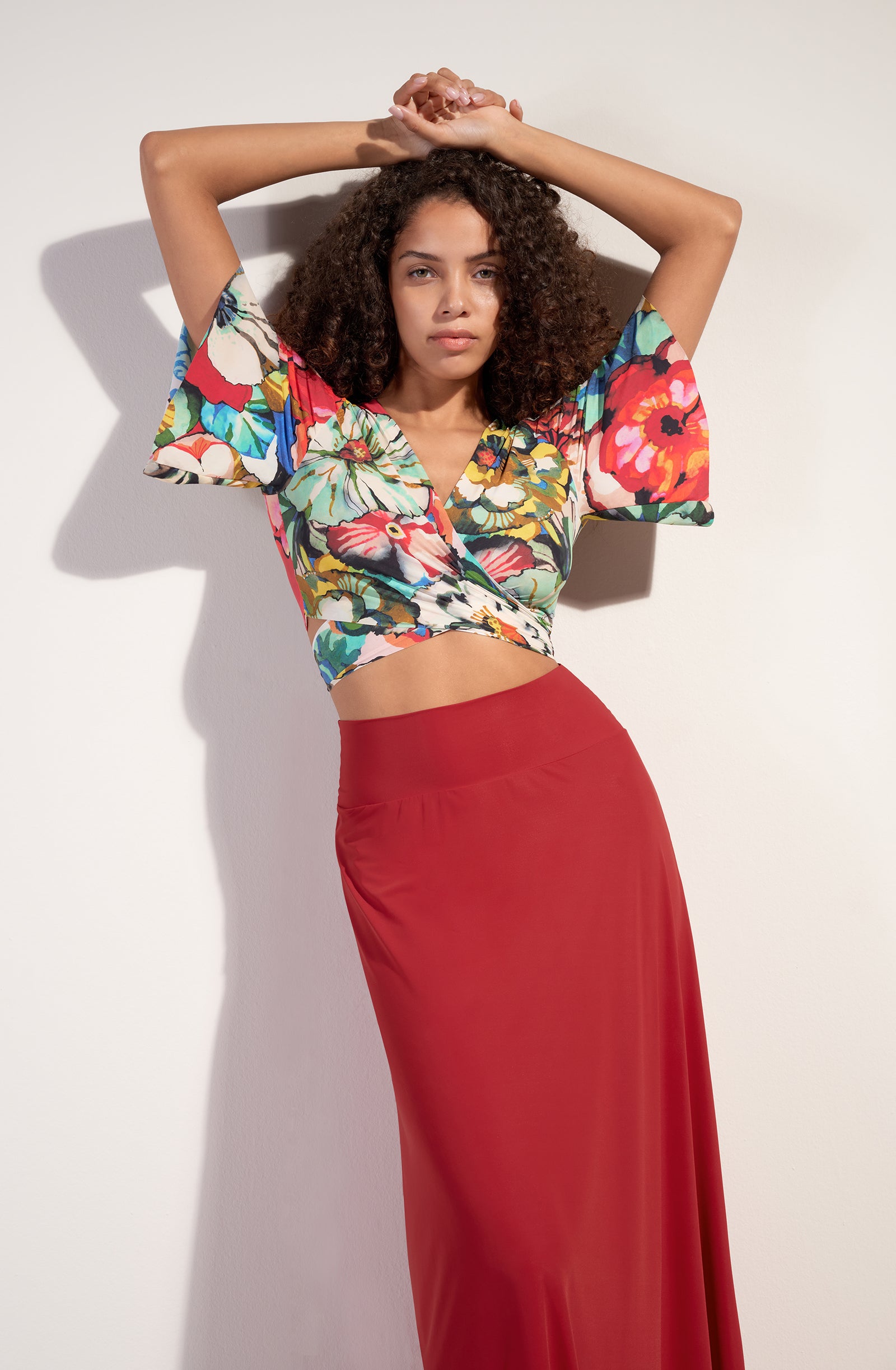 Long madder red multiposition skirt