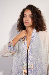 Printed kimono jacket in fixed semi-transparent voile