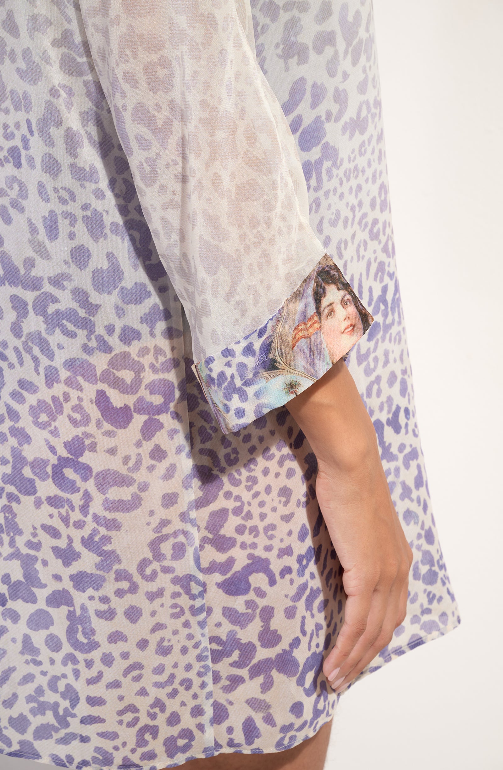 kanni veste kimono en voile fixe semi transparent imprimee