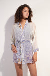 Printed kimono jacket in fixed semi-transparent voile