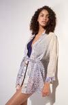 Printed kimono jacket in fixed semi-transparent voile