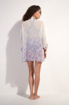 Printed kimono jacket in fixed semi-transparent voile