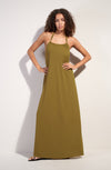 licie Long bronze halter dress in stretch voile