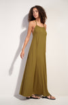 licie Long bronze halter dress in stretch voile