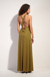 licie Long bronze halter dress in stretch voile