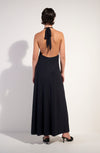 licie Long black halter dress in stretch voile