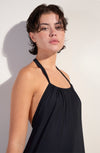 licie Long black halter dress in stretch voile