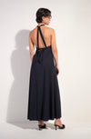 licie Long black halter dress in stretch voile